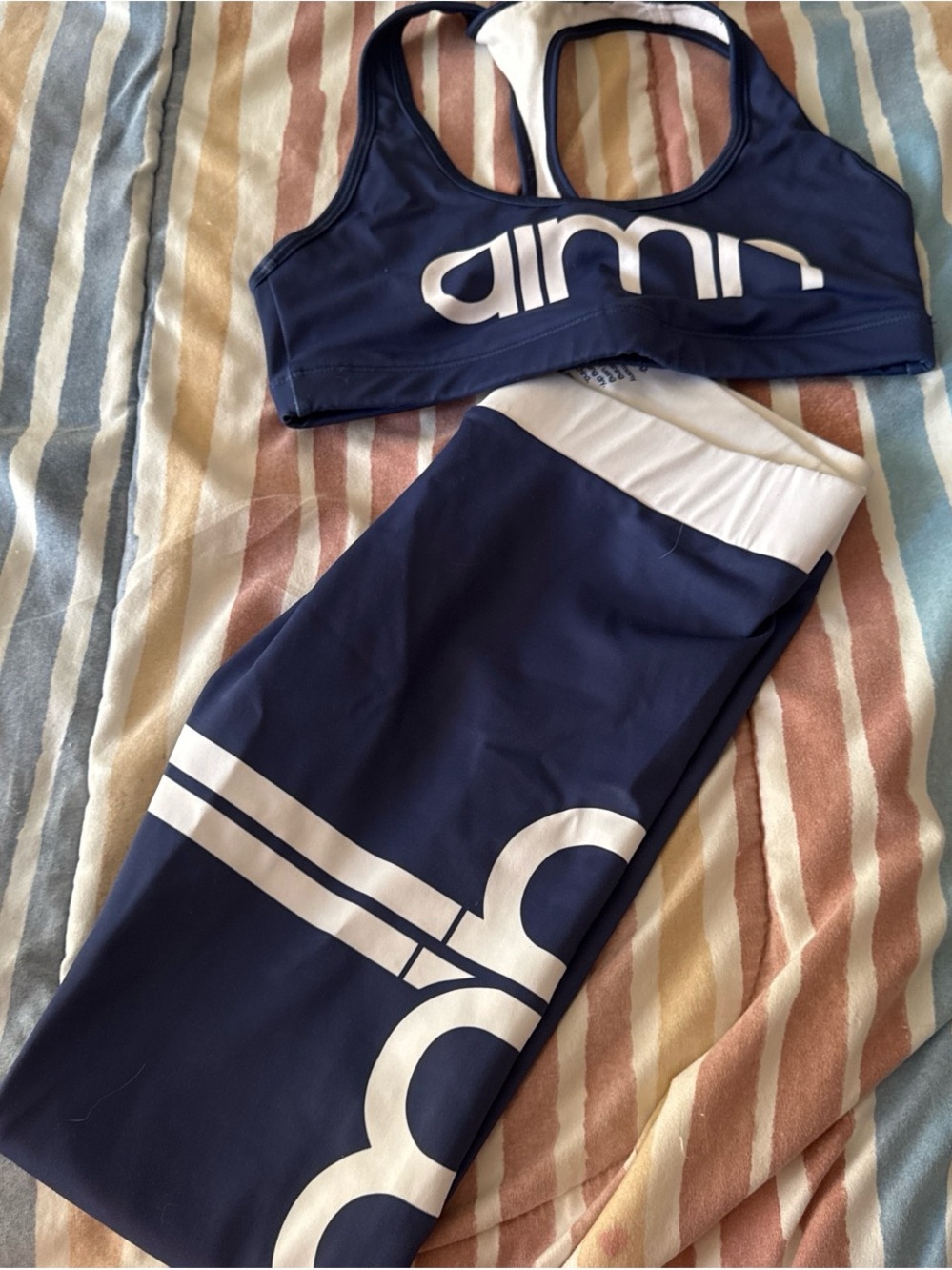 AIM'N Navy & White High-Waist Leggings & Top Activewear Set